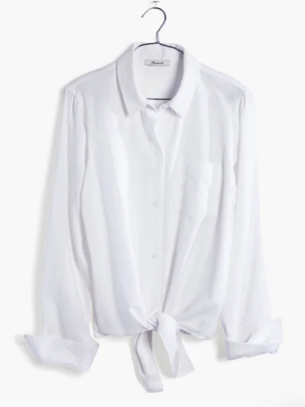 Madewell White Tie-Front Shirt Sz XS Oversized Cropped 100% Cotton Button Front